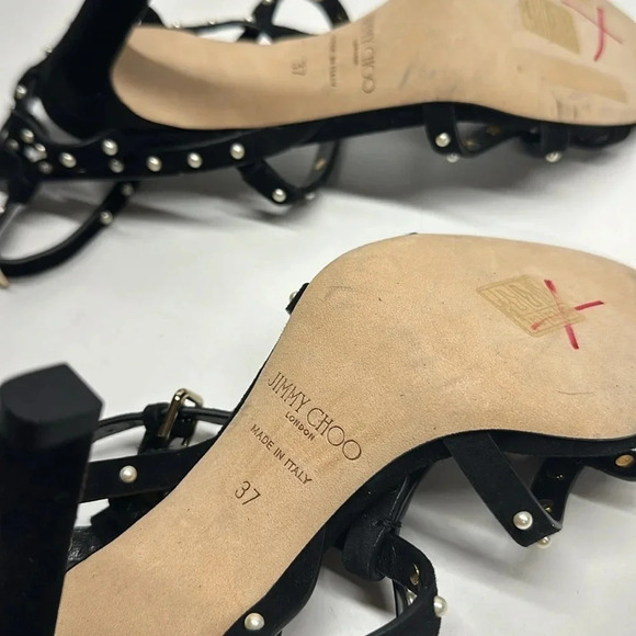 Jimmy Choo Beverly Caged High Heels Faux Pearl Studded Suede Black Size 37 7 - Picture 11 of 12